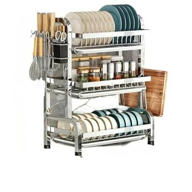 Imagem de Escorredor De LouçA Para Pia, Organizador De Pratos E Talheres Em AçO Inox Preto Com Bandeja - Secador De LouçAs HigiêNico E DuráVel (WDJ-3 Andar Prata)