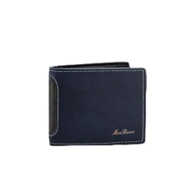Imagem de Carteira masculina fina, curta e macia, retrô, de poliuretano, dobrável, 7 compartimentos, 1 compartimento para dinheiro, 1 bolso com zíper para cartões, dinheiro/moeda, porta-cartões de crédito para