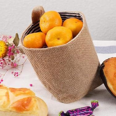 Imagem de Cesta de armazenamento pequena para pendurar na parede com forro listrado azul marinho e alça de transporte superior, cesta suspensa para organizar caixote para artigos de papelaria, cosméticos