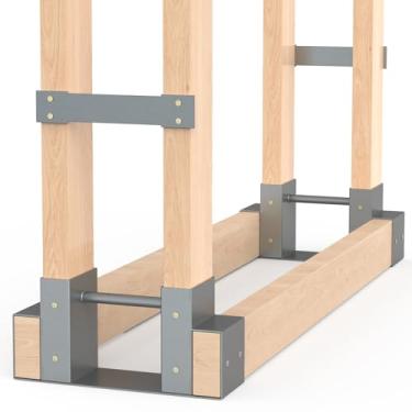 Imagem de Uprimu Racks de lenha ao ar livre, suporte de lenha para armazenamento de madeira, ajustável a qualquer comprimento, cinza