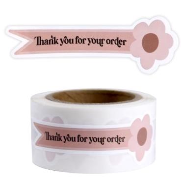Imagem de 7,5 x 2,5 cm, adesivos fofos de agradecimento pelo seu pedido, 2 rolos em forma de flor, à prova d'água, personalizados, etiquetas autoadesivas para embalagens, envelopes, caixas, pedidos, sacolas de