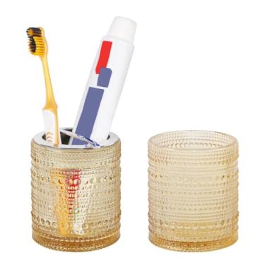 Imagem de Tonxus Suporte de escova de dentes para banheiros, conjunto de suporte de escova de dentes e pasta de dente de vidro, copo de banheiro de 293 ml e copo de enxaguante bucal, suporte de escova de dentes