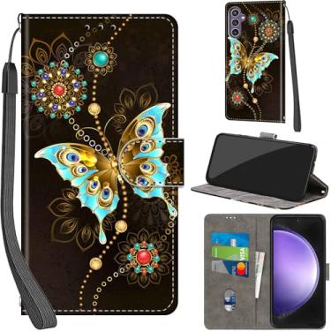 Imagem de Salanheo Capa carteira para Samsung Galaxy S23 FE 5G, com [3 compartimentos para cartões], fecho magnético com suporte, capa protetora flip de couro PU à prova de choque 16.3 cm, borboleta verde