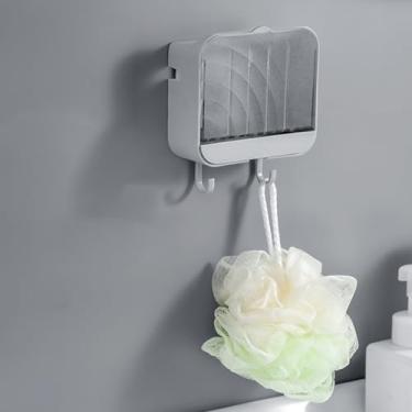 Imagem de YWBL-WH Caixa de Sabão de Parede Auto Drenagem Titular Sabão Fixado na Parede Dispensador de Sabão Com Tampa 2 Ganchos para Banheiro Cozinha Chuveiro Lavanderia (GRAY)