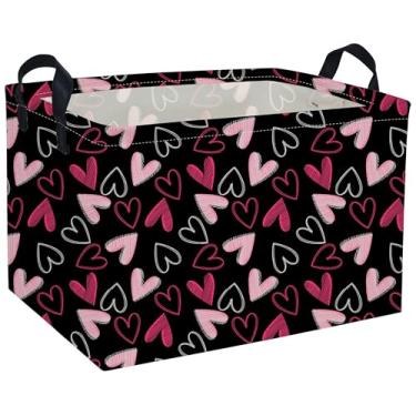 Imagem de DDBASKET Cesta Retangular Para Crianças, Cesta De Coração, Caixa De Armazenamento Para Crianças, Organizador De Brinquedos De Bebê, Decoração De Quarto De Amor (Coração Preto)