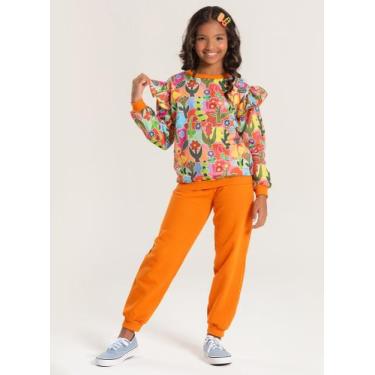 Imagem de Conjunto Inverno Menina Laranja Blusão e Calça em Moletom Jardim Color