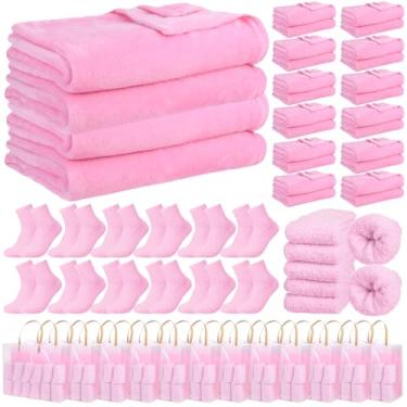 Imagem de Chicingyou 36 peças de artigos de festa do pijama para meninas, incluindo cobertor de flanela quente, meias felpudas, fita e saco de presente para dormir, dormir, spa, festa de aniversário