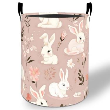Imagem de Cesto de roupa suja fofo coelhinho 50 x 40 cm, coelho rosa dobrável à prova d'água, balde de armazenamento de roupas Oxford para quarto, banheiro, quarto de bebê, organizador de brinquedos, presentes