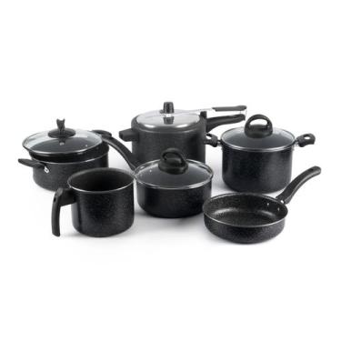 Imagem de Jogo De Panelas 6 Peças Com Panela De Pressão 4,5L Preto - Alumínio Na