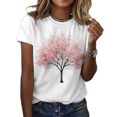 Imagem de Camiseta ZOCANIA com estampa floral feminina, mistura de algodão