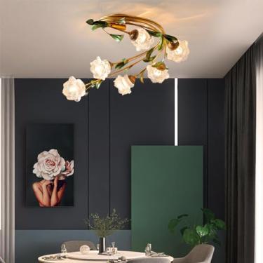 Imagem de Luminária de teto American Flower, estilo pastoral francês, criativa, para sala de estar, sala de jantar, quarto, casa de campo, loja de roupas, luminária pendente de LED para decoração de c