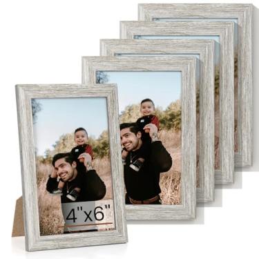 Imagem de Heimlove Conjunto de 5 porta-retratos 10 x 15 cm, molduras cinza 10 x 15 cm, porta-retratos 10 x 15 cm, colagem de galeria de parede de 10 x 15 cm, suporte de parede ou suporte de parede, moldura de