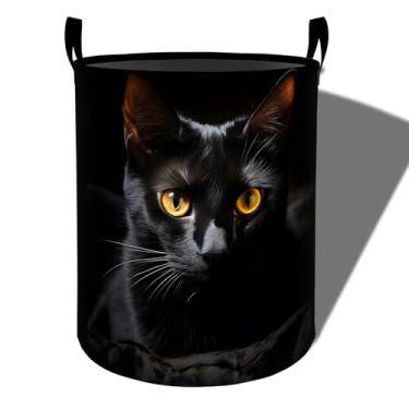 Imagem de amepay Cesta de roupa suja realista para gatos pretos, pano Oxford dobrável, cesto de roupas sujas à prova d'água com alças, organizador de brinquedos para banheiro, quarto, dormitório, 50 x 39,9 cm