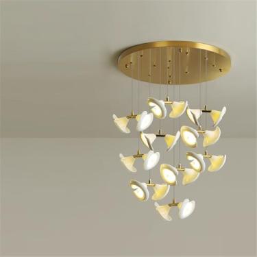 Imagem de Luminária pendente LED contemporânea para duplex, ideal para sala de estar, restaurante, quarto, villa ou hotel, com design giratório e 10 lâmpadas (CA 10 lâmpadas)
