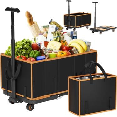 Imagem de Carrinho dobrável dobrável, resistente, 3 em 1, carrinhos utilitários com rodas, carrinho de mão dobrável portátil com bolsa removível para compras, lavanderia, esportes, escritório