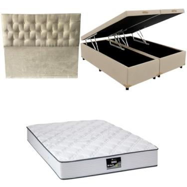 Imagem de Cama Box Baú Bipartida Blindada com Colchão Doss Molas Ensacadas 30cm + Cabeceira Botonê (CORINO BEGE, Casal Bipartido)