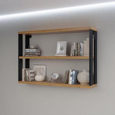 Imagem de Estante Suspensa 89,5cm Estilo Industrial F26 Pradel Móveis, Freijó/Pr