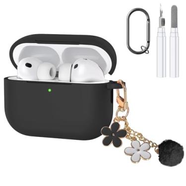 Imagem de Compatível com AirPods Pro 3 2025, capa protetora de silicone macio premium para Apple AirPods Pro 3ª geração com kit de limpeza, mosquetão e chaveiro, acessórios para mulheres e meninas