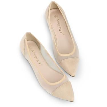 Imagem de Allegra K Sapatilhas femininas de malha com bico fino, Bege, 9