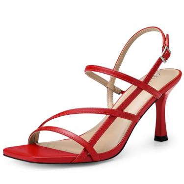 Imagem de CELLENZ Salto alto feminino com tiras: sandálias de dedo aberto quadradas, salto gatinho confortável sexy elegante, festa de formatura, casamento, preto, branco, ouro, nude, Vermelho, 36