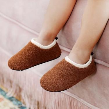 Imagem de Pantufas infantis para meninos e meninas, para uso interno, para crianças, sapatos de caminhada de inverno, Marrom, 8.5-9 Toddler
