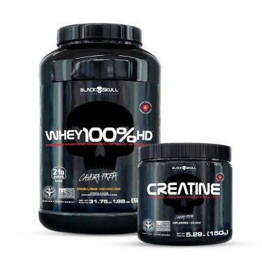 Imagem de Combo Whey 100% HD 900g e Creatina Pura 150g Black Skull-Unissex