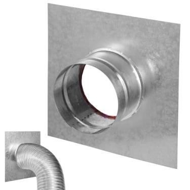 Imagem de yeesport Flange de conector de duto de 10 cm, conector de duto de ferro galvanizado antiferrugem, conector de tubo redondo com base quadrada, flange de tubo reto ou flexível para aquecimento