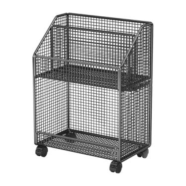 Imagem de predolo Carrinho de livros com rodinhas embaixo da mesa, organizador de arquivos, estante móvel, versátil para cozinha, escritório, lavanderia, quarto, Preto 2 Camadas