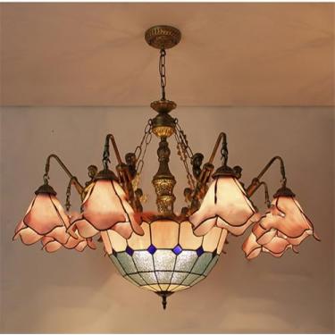 Imagem de Lustre de luxo americano para sala de estar, com LED, estilo mediterrâneo, para restaurante, quarto, villa, hotel, café ou bar, com luminária pendente de vidro colorido (C 8 lâmpadas)