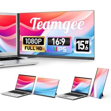 Imagem de Teamgee Extensor de tela de laptop de 15,6 polegadas, monitor portátil fino e leve para laptop, IPS Full HD, suporte giratório de 360°, removível, USB-C Plug & Play, iluminação RGB, biséis finos