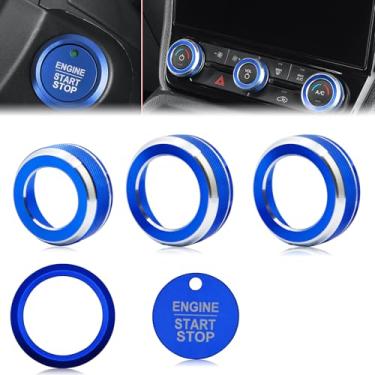 Imagem de Puxador de ar condicionado de alumínio Ford Ranger 2024 2025, anel de botão Start/Stop, conjunto de 5 peças (azul)