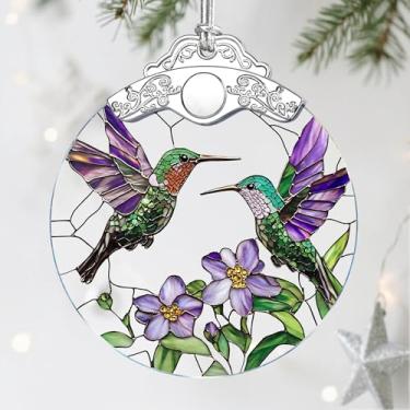 Imagem de Enfeite de vitral de beija-flor - Enfeites de Natal | Decorações de Natal para árvore | Ornamento de Natal - Presentes para amantes de beija-flor | Presentes de festa de fim de ano | Ideias de