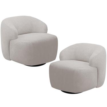 Imagem de Kit 02 Poltronas Decorativa Orgânica Giratória Para Sala Living Barolo L06 Bouclê Cinza - Lyam Decor