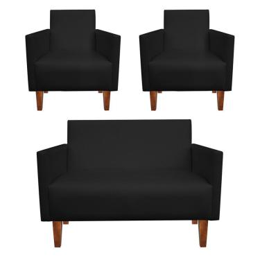 Imagem de Kit Namoradeira 02 Lugares e 02 Poltronas Jade Corino Preto Pes Chanfrado Castanho   M11 - D'Rossi