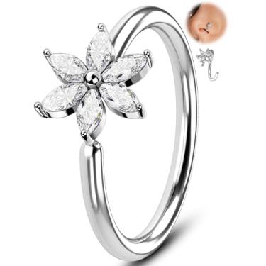 Imagem de Melighting Piercing de nariz de flor 20G 8 mm aberto sem costura piercing de nariz de aço cirúrgico 316L com 5 ou 6 zircônia marquesa para mulheres Lotus septo cartilagem hélice piercing joias, 20G8mm