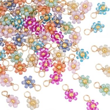 Imagem de SUNNYCLUE 1 caixa 80 peças, pingentes de flores de contas de semente de 8 cores, contas de vidro, contas de vidro, pequenas molas, opacos, fofos, florais, pingentes para fazer joias, mulheres, adultos