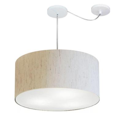 Imagem de Lustre Pendente Cilíndrico Com Desvio De Centro Vivare Md-4252 Cúpula Em Tecido 55x25cm - Bivolt Linho Bege 127/220v