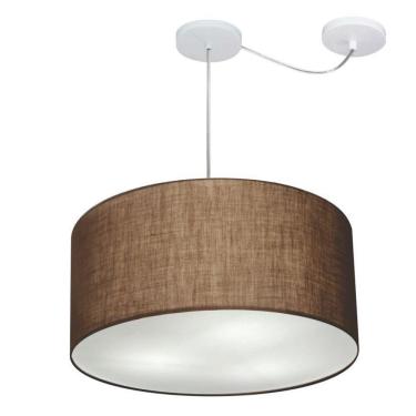 Imagem de Lustre Pendente Cilíndrico Com Desvio De Centro Vivare Md-4238 Cúpula Em Tecido 45x25cm - Bivolt Café 127/220v