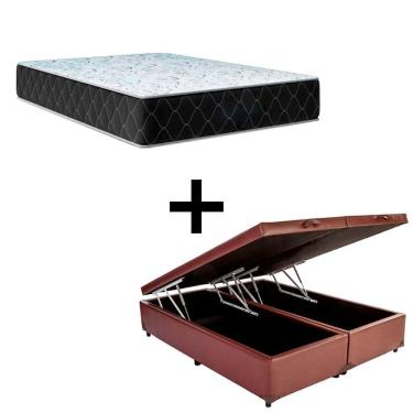 Imagem de Cama Box Baú King 193 Tecido Sintético Marrom Com Colchão Marrocos - Poliéster - Espuma D33 30cm
