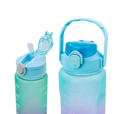 Imagem de Garrafa Galão De Agua 2L E 900ML Degrade Com Figurinhas Adesivos 3D Azul