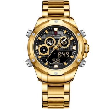 Imagem de Relógio Masculino Digital Em Aço Inoxidável Cronógrafo Impermeável Esportivo Preto Dourado