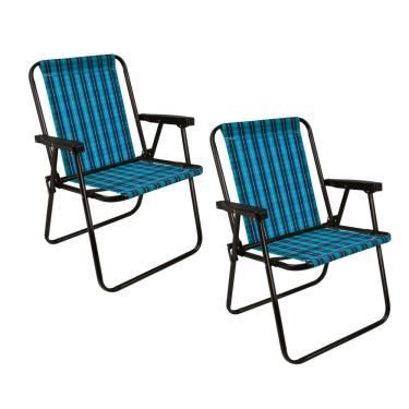 Imagem de Kit 2 Cadeiras De Área Varanda Lazer Jardim Piscina Camping Xadrez Aço Marine - 2052 Mor