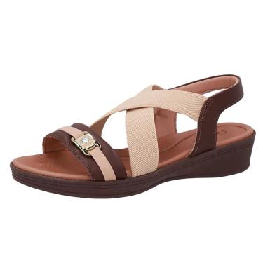 Imagem de Sandalia Feminina Anabela Baixa Couro Tira Macio Usaflex