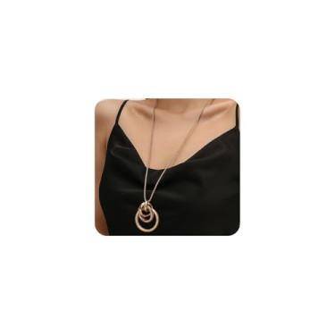 Imagem de Navirix Colar longo com pingente de nó de ouro para mulheres, grosso, prata, geométrico, gargantilha ajustável, colares geométricos, acessórios de joias, Large, Metal, Sem Pedra Preciosa