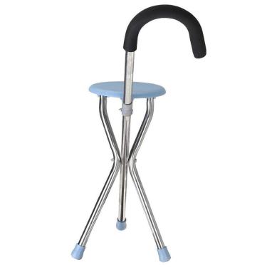 Imagem de Bengala Cadeira Banco Banqueta 2 Em 1 Suporte Ortopedico Dobravel Descanso Idoso Fila De Espera