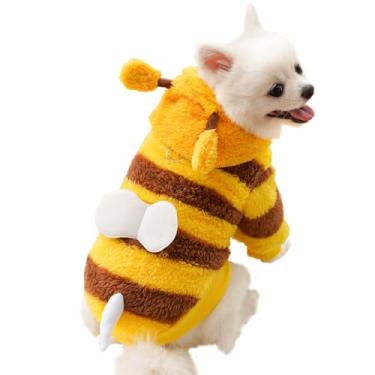 Imagem de JAAQUCD Moletom com capuz engraçado de cachorro de abelha para cães pequenos com anel D para chihuahua de inverno, casaco quente para clima frio, roupa fofa de gato de Halloween (abelha amarela, 2GG)