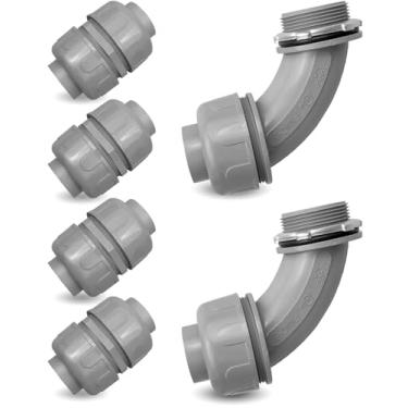 Imagem de QAGGUM Conector líquido apertado de 3,5 cm, conector de conduíte flexível de PVC, fácil de rosquear, acessórios de conduíte elétrico não metálico, 4 peças de 180 graus e 2 peças de 90 graus