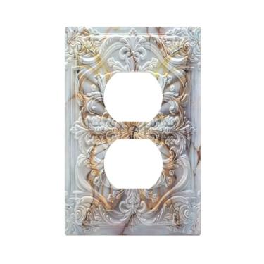 Imagem de Wpshijia Capas decorativas de mármore cinza padrão borboleta 3D floral em relevo 1 gangue placa de cobertura de interruptor de luz dupla placa de parede exclusiva capas de placa de interruptor