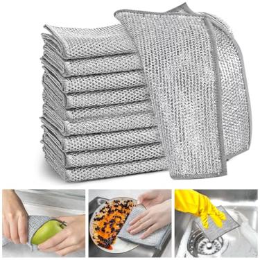 Imagem de 8 panos multiuso para lavar louça, pano de prato de arame arranhado, panos de limpeza de lã de aço, panos de limpeza milagrosos de malha de metal multiuso para cozinha, pratos