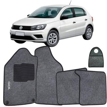 Imagem de Tapete Carpete + Lixeira Gol G6 G7 2012 à 2016 Logo Bordado Personalizado Grafite Jogo 5 Peças